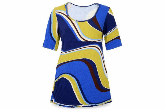 Front view of Wallis Women's Blue Geometric Tunic, size 12