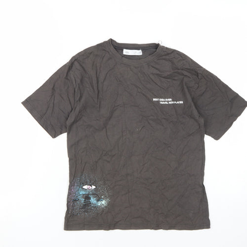Zara Boys Black Graphic Print Cotton T-Shirt Casual Style 10 Years