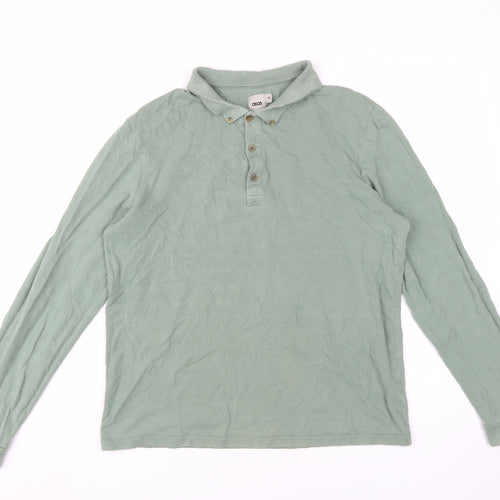 ASOS Men's Green Long Sleeve Polo Shirt, M, Button Collar