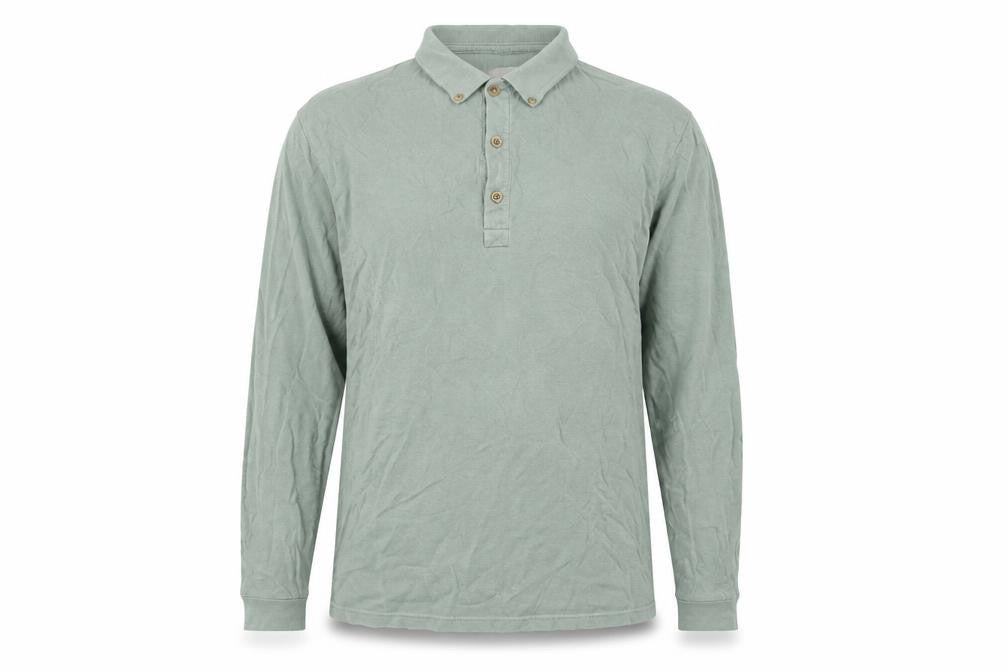 ASOS Men's Green Long Sleeve Polo Shirt, M, Button Collar