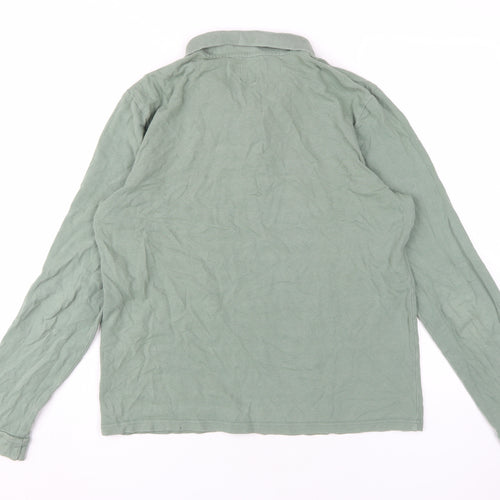 ASOS Men's Green Long Sleeve Polo Shirt, M, Button Collar
