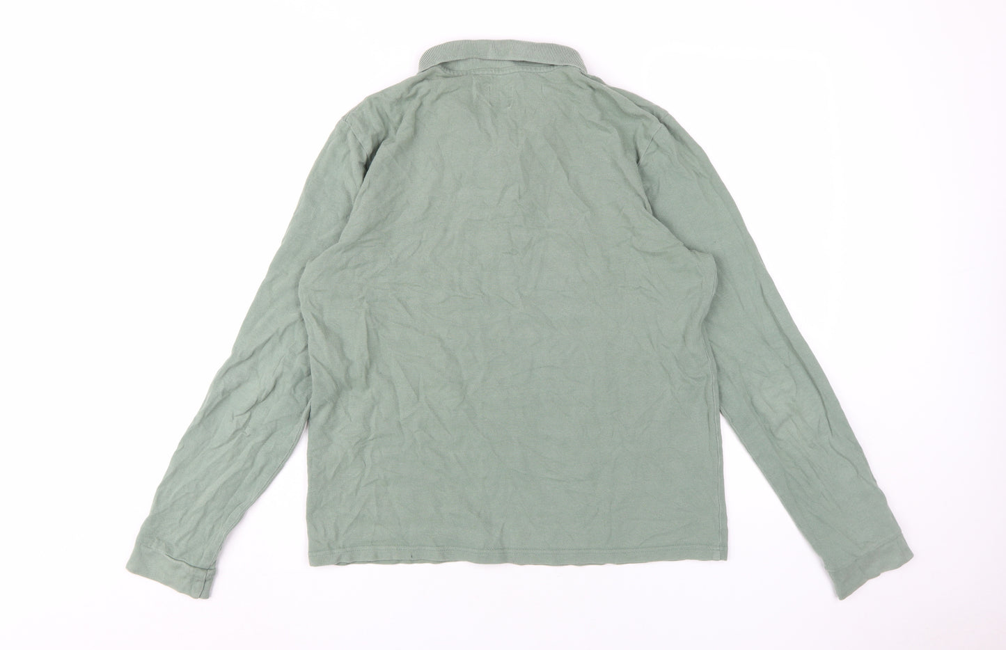 ASOS Men's Green Long Sleeve Polo Shirt, M, Button Collar