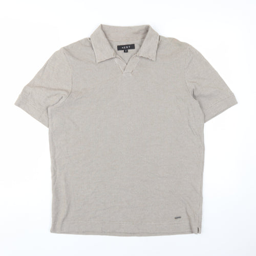 Next Men's Beige Polo Shirt Size S Regular Fit Short Sleeve