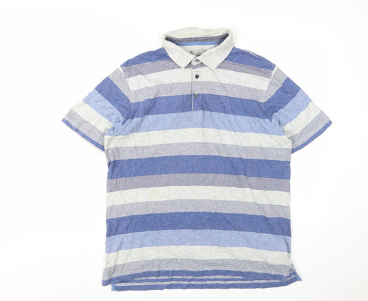 Marks and Spencer Men's Blue Striped Polo Shirt M