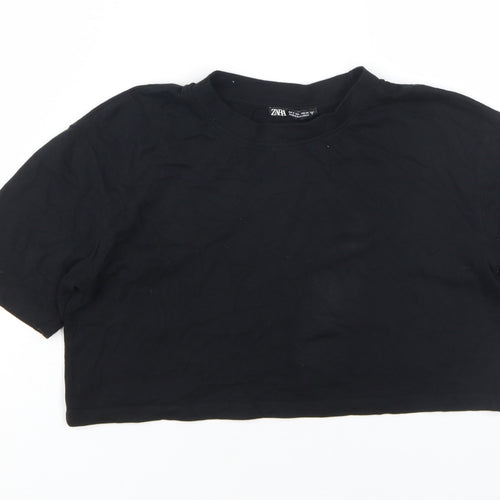 Zara Women's Black Cropped T-Shirt Size 10