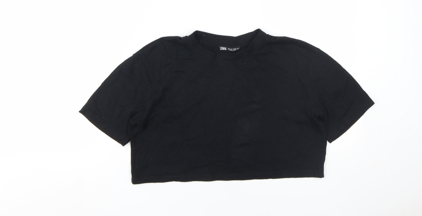 Zara Women's Black Cropped T-Shirt Size 10