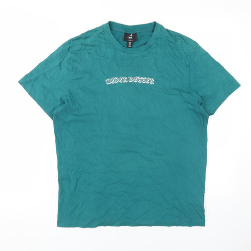 H&M Men's Green Graphic Print T-Shirt, M, Regular Fit