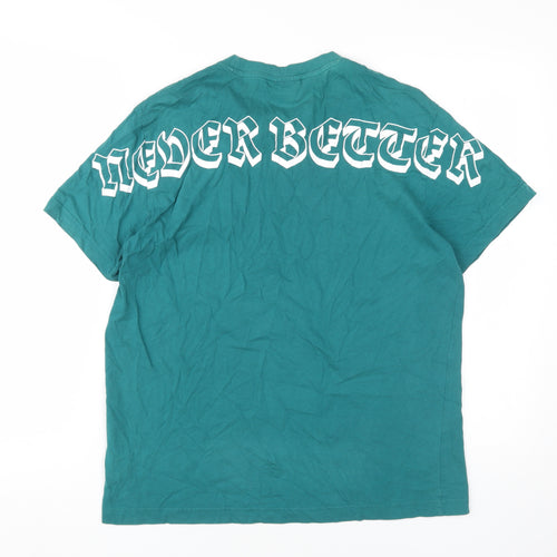 H&M Men's Green Graphic Print T-Shirt, M, Regular Fit