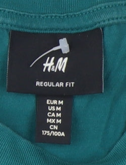 H&M Men's Green Graphic Print T-Shirt, M, Regular Fit