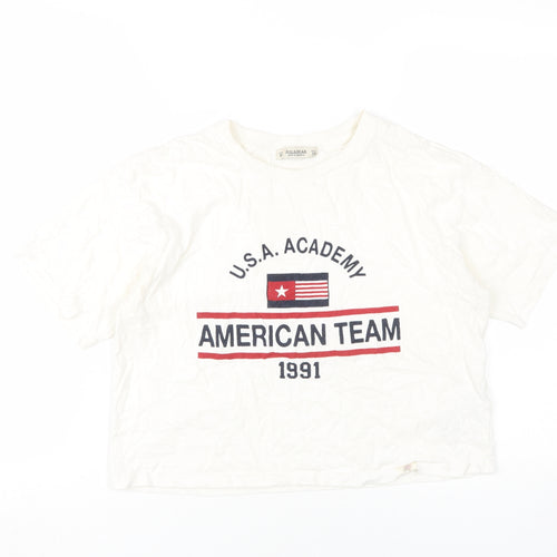 Pull&Bear Unisex White T-Shirt M Casual Crew Neck