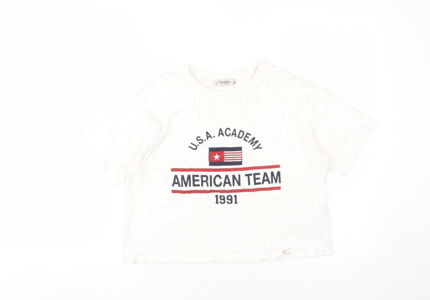 Pull&Bear Unisex White T-Shirt M Casual Crew Neck