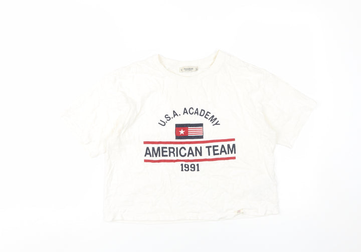 Pull&Bear Unisex White T-Shirt M Casual Crew Neck