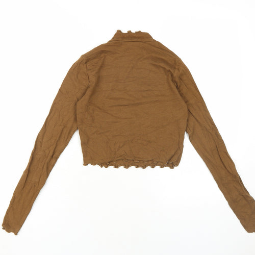Pull & Bear Women's Brown Mock Neck Slim Blouse
