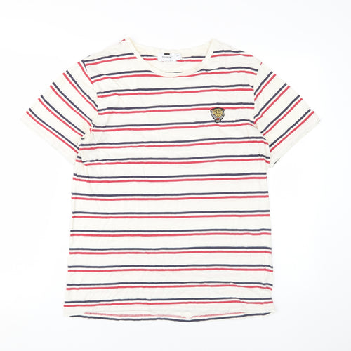 Topman Men's Striped Beige T-Shirt Medium Cotton