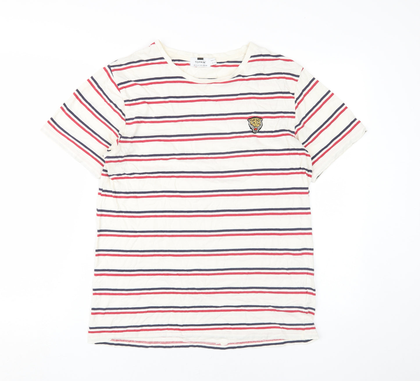 Topman Men's Striped Beige T-Shirt Medium Cotton