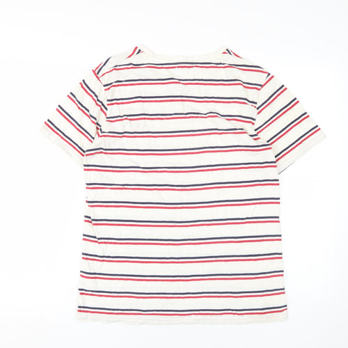 Topman Men's Striped Beige T-Shirt Medium Cotton