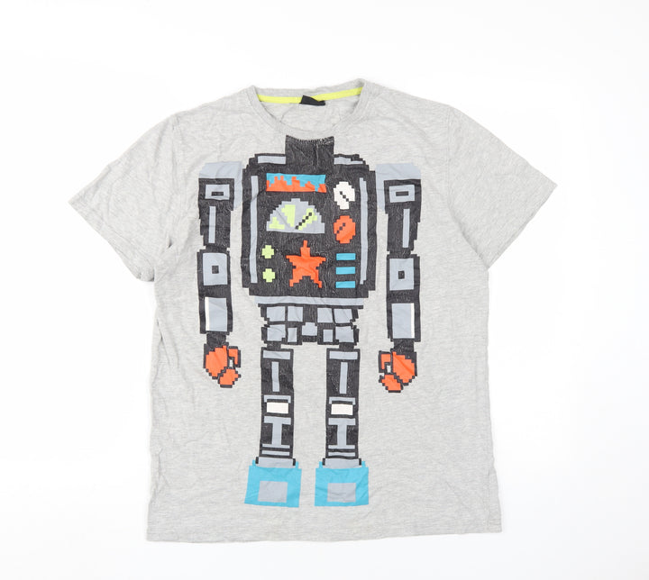 Next Boys Grey Robot T-Shirt, Age 15, Casual Cotton Graphic
