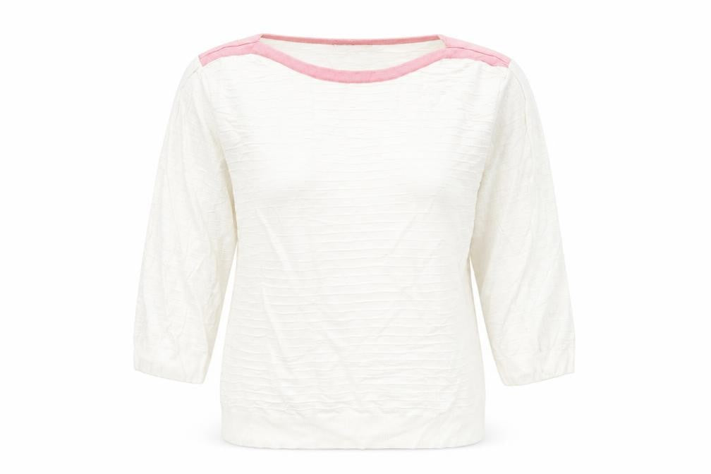 Front view of Mudflower Women's Ivory Jumper L 3/4 Sleeve