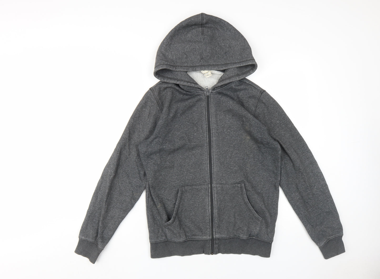 H&M Boys Grey Full Zip Hoodie, 12-13 Years, Cotton Blend