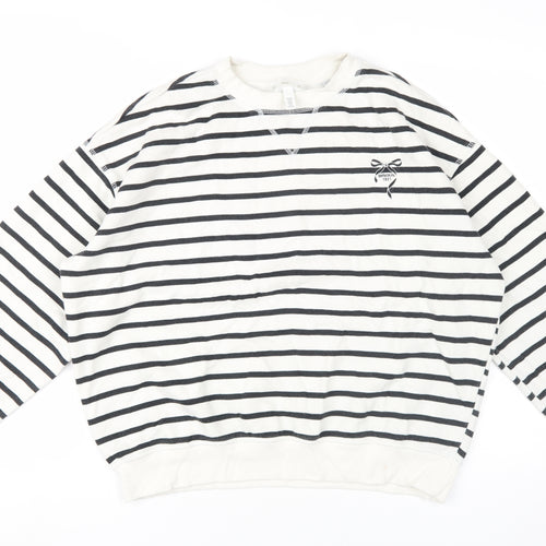 H&M Unisex Striped Pullover Sweatshirt M, Black/White