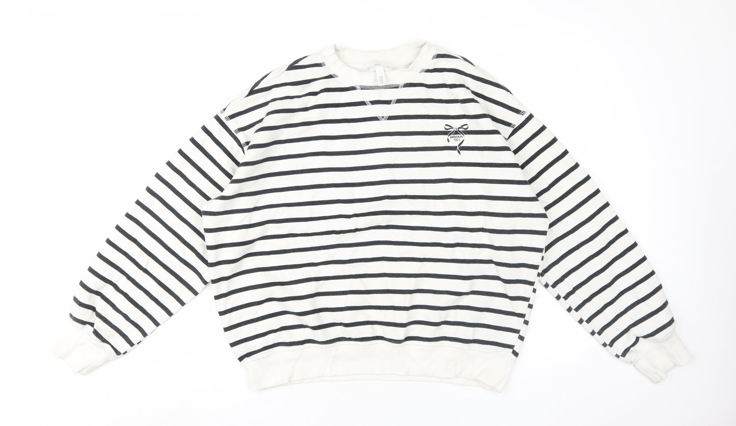 H&M Unisex Striped Pullover Sweatshirt M, Black/White