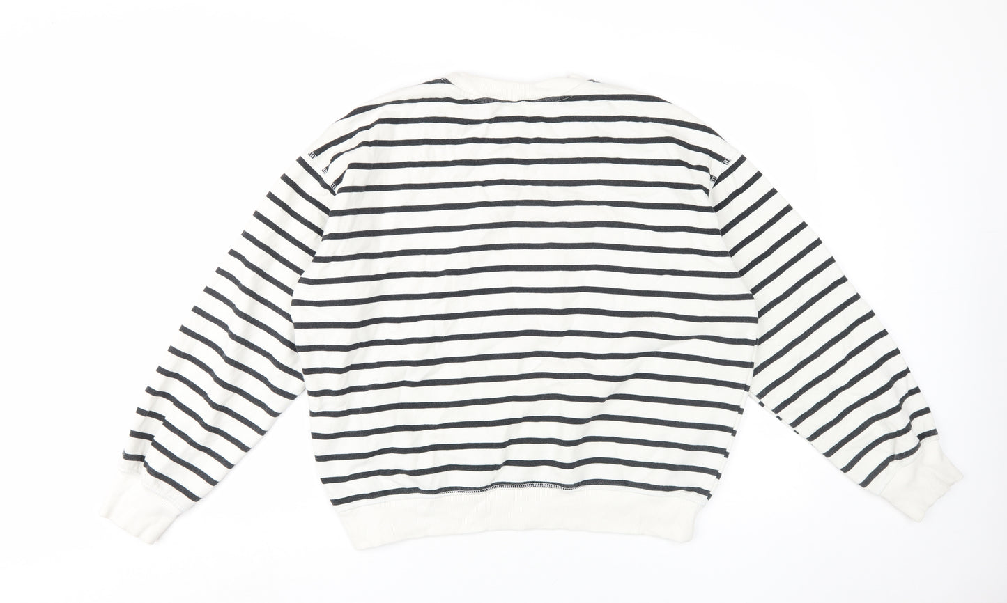 H&M Unisex Striped Pullover Sweatshirt M, Black/White