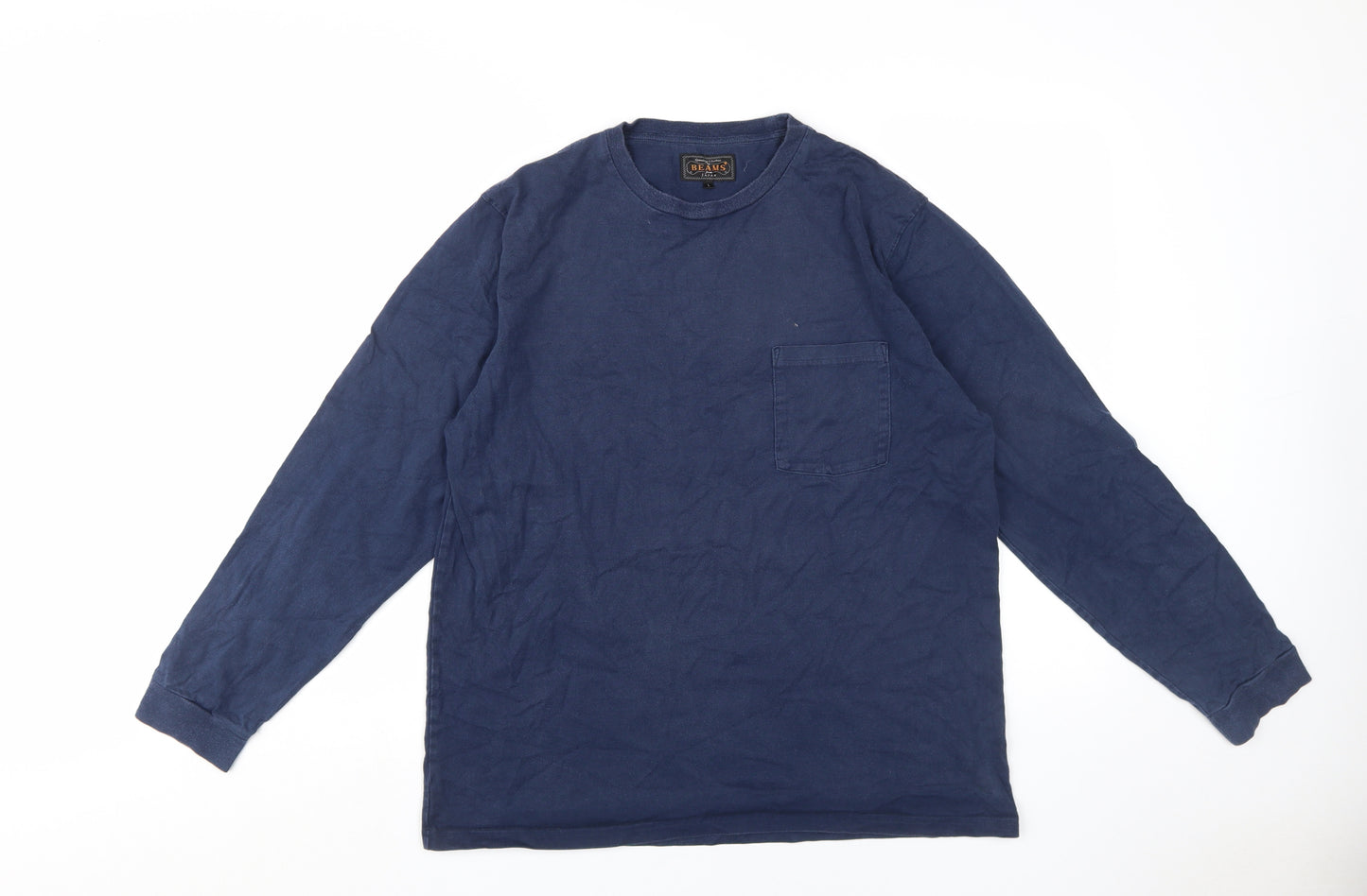 BEAMS Men's Blue Cotton Long Sleeve Crew Neck T-Shirt L