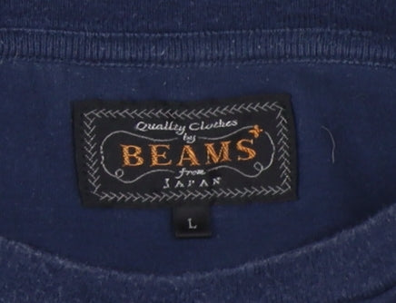 BEAMS Men's Blue Cotton Long Sleeve Crew Neck T-Shirt L