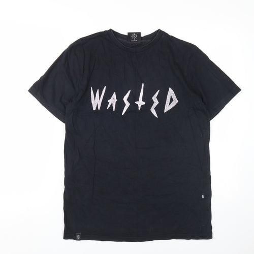 Wasted Men’s Black Graphic Cotton Crew Neck T-Shirt M