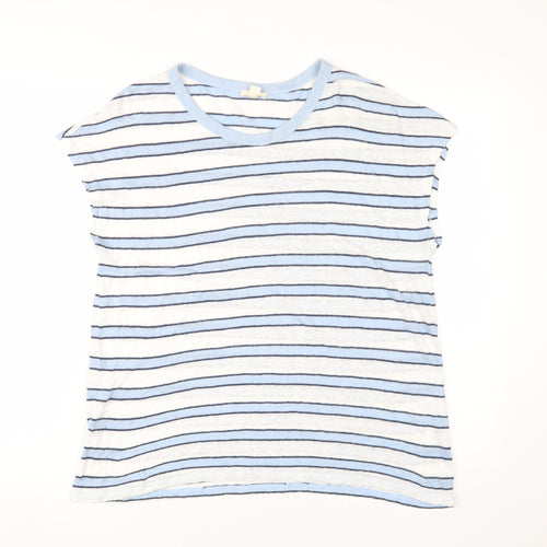 Esprit Women's Blue Striped V-Neck Linen T-Shirt, Size L