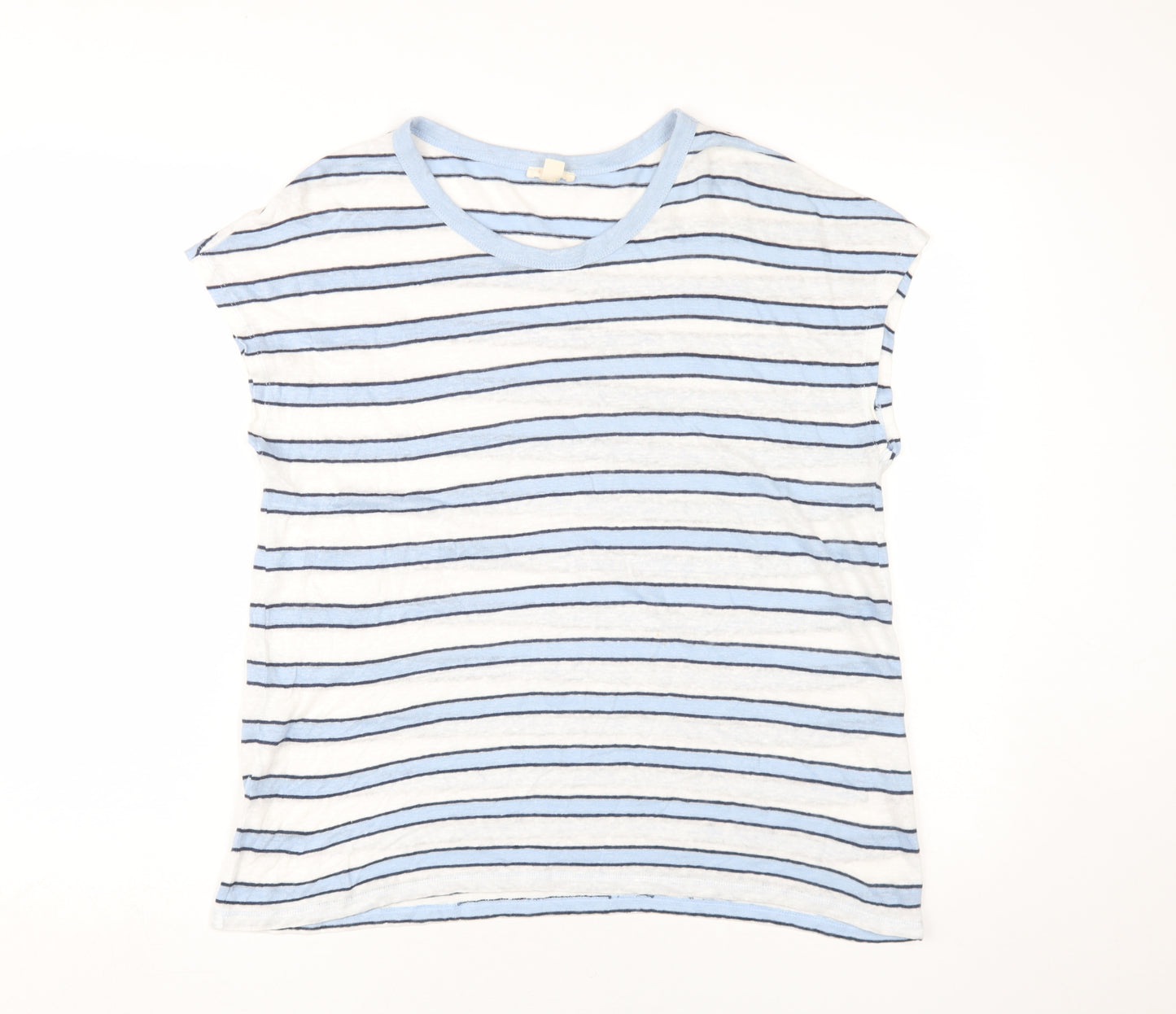 Esprit Women's Blue Striped V-Neck Linen T-Shirt, Size L