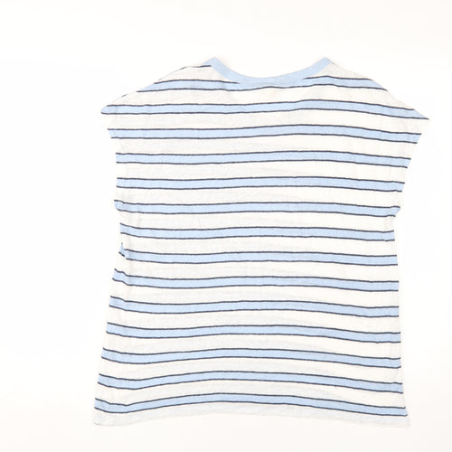 Esprit Women's Blue Striped V-Neck Linen T-Shirt, Size L