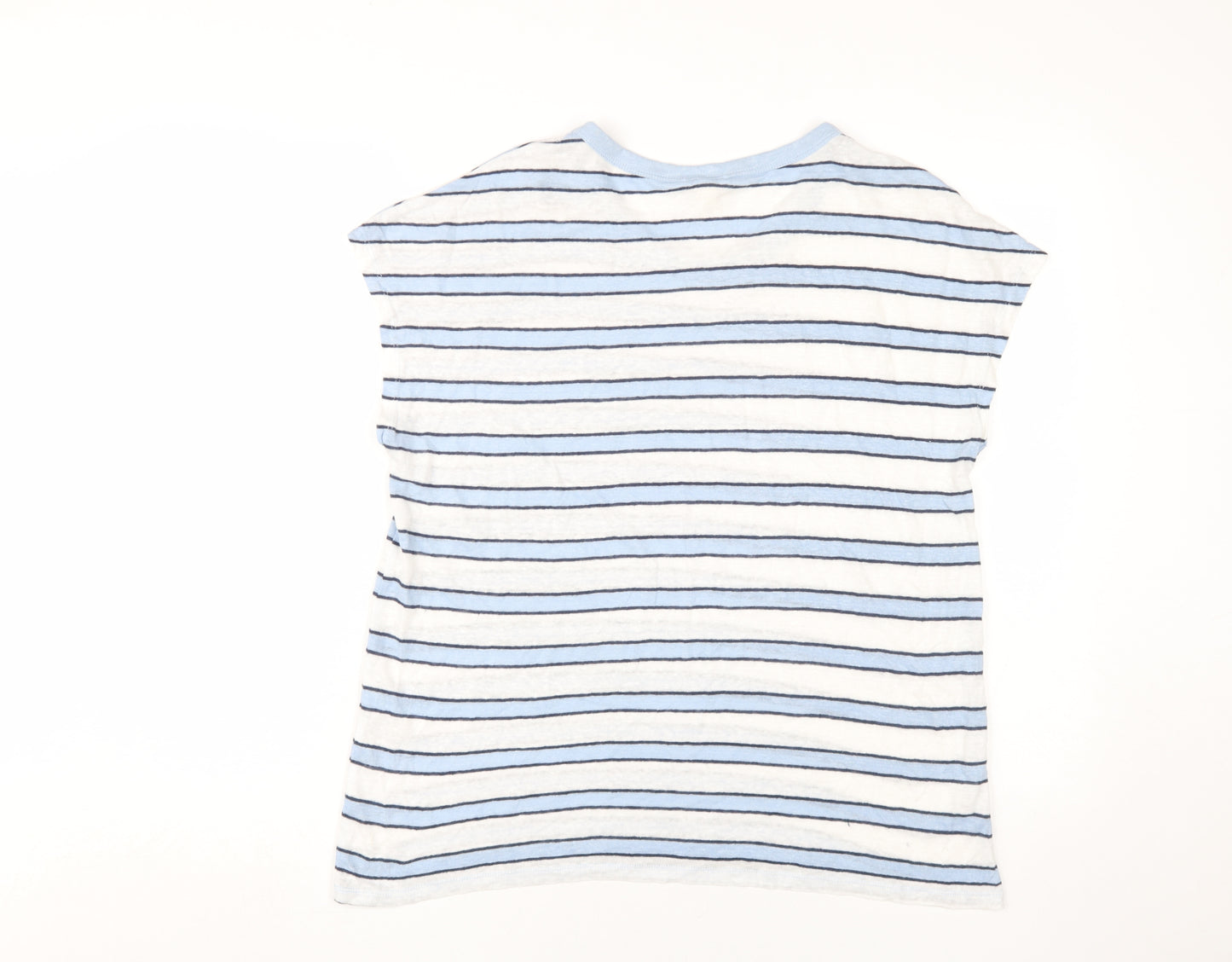 Esprit Women's Blue Striped V-Neck Linen T-Shirt, Size L
