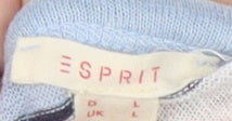 Esprit Women's Blue Striped V-Neck Linen T-Shirt, Size L