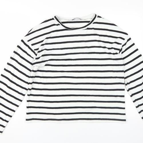Zara Women's Black Striped Long Sleeve T-Shirt, Size 12