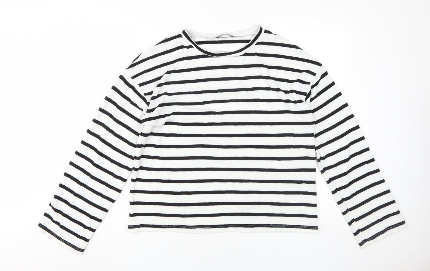 Zara Women's Black Striped Long Sleeve T-Shirt, Size 12