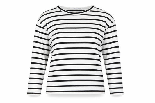 Front view of Zara Women's Black Striped Long Sleeve T-Shirt, size 12