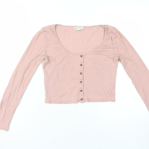 Miss Selfridge Women's Pink Cropped Button-Up Top Size 8