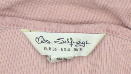 Miss Selfridge Women's Pink Cropped Button-Up Top Size 8