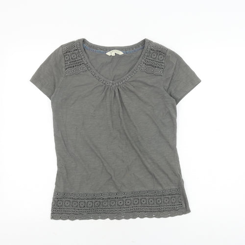 Debenhams Women Grey Crochet V-Neck T-Shirt