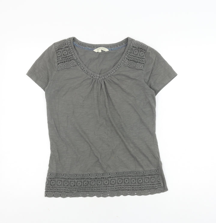 Debenhams Women Grey Crochet V-Neck T-Shirt