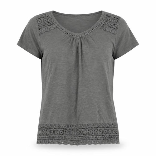 Debenhams Women Grey Crochet V-Neck T-Shirt