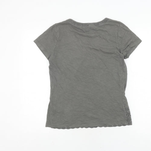 Debenhams Women Grey Crochet V-Neck T-Shirt