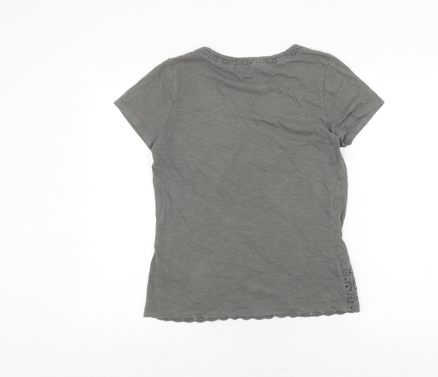Debenhams Women Grey Crochet V-Neck T-Shirt