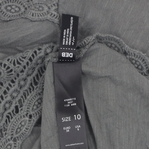 Debenhams Women Grey Crochet V-Neck T-Shirt