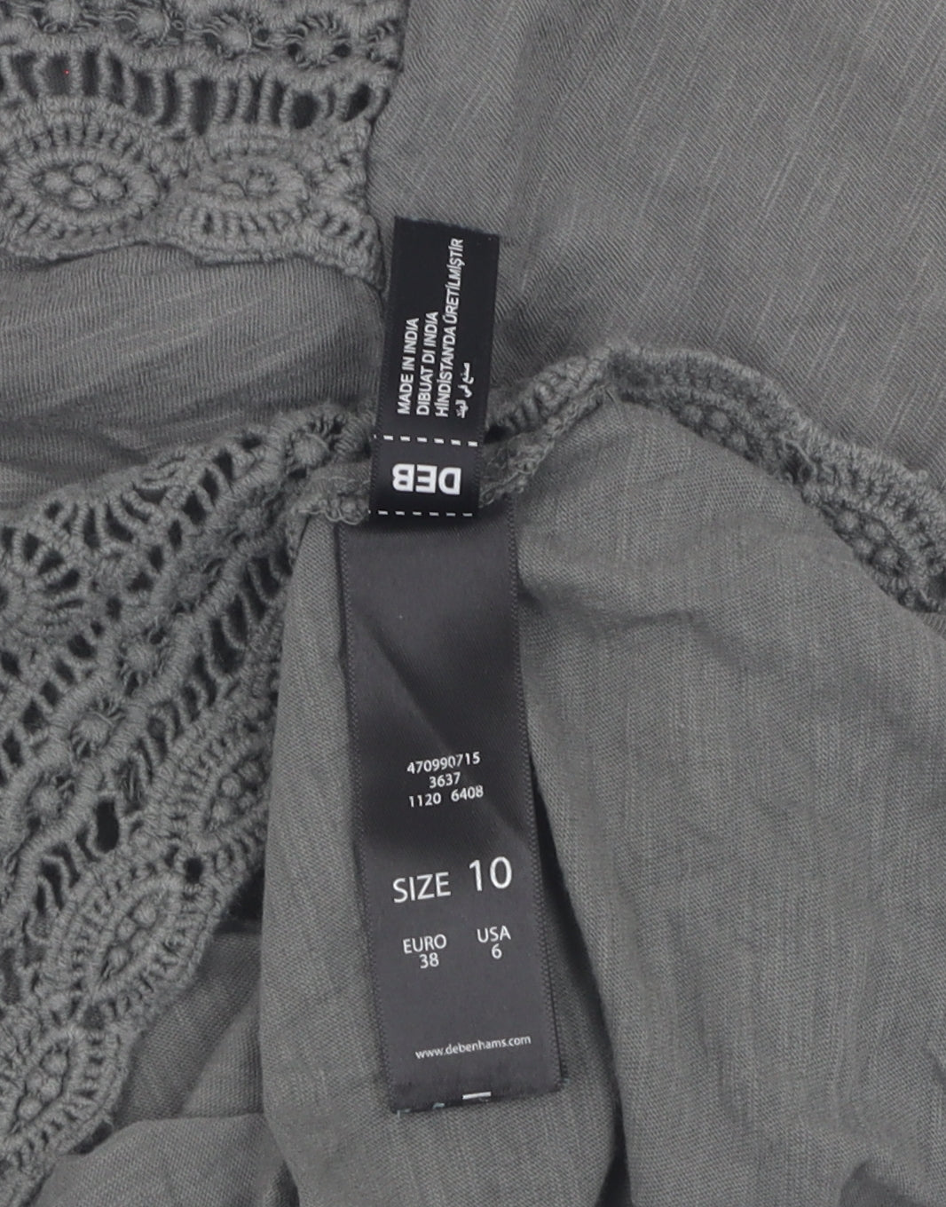 Debenhams Women Grey Crochet V-Neck T-Shirt