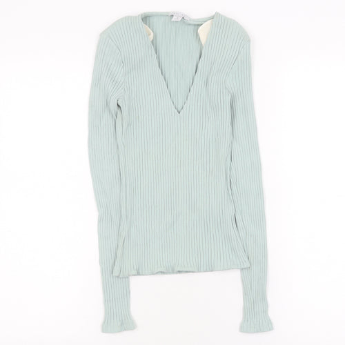Amisu Women's Green V-Neck Long Sleeve Top