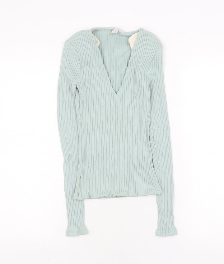 Amisu Women's Green V-Neck Long Sleeve Top