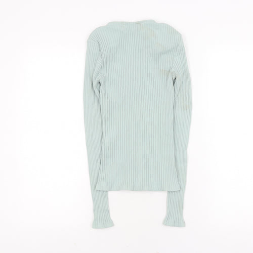 Amisu Women's Green V-Neck Long Sleeve Top