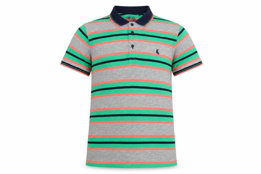 Front view of Bluezoo boys’ multicoloured striped polo, age 11-12 years